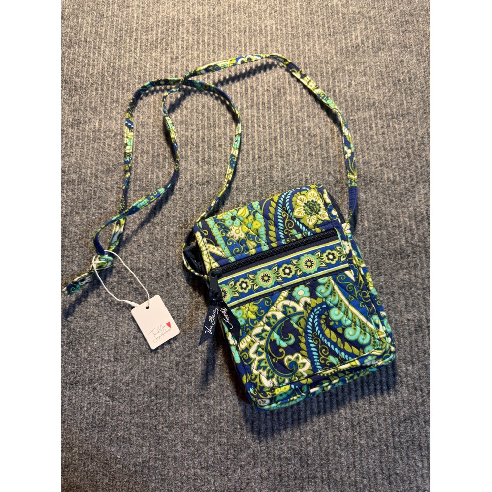 Vera Bradley Mini Hipster Crossbody Bag Blue Green Paisley Quilted Cotton Floral